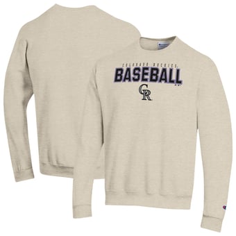 Men's Champion Oatmeal Colorado Rockies Eco Powerblend Sweatshirt