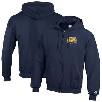 Men's Champion Navy Milwaukee Brewers Eco Powerblend Full-Zip Hoodie