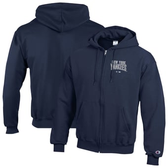 Men's Champion Navy New York Yankees Eco Powerblend Full-Zip Hoodie