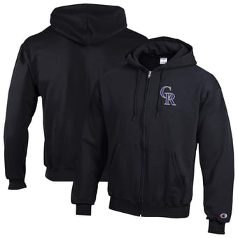 Men's Champion Black Colorado Rockies Eco Powerblend Full-Zip Hoodie