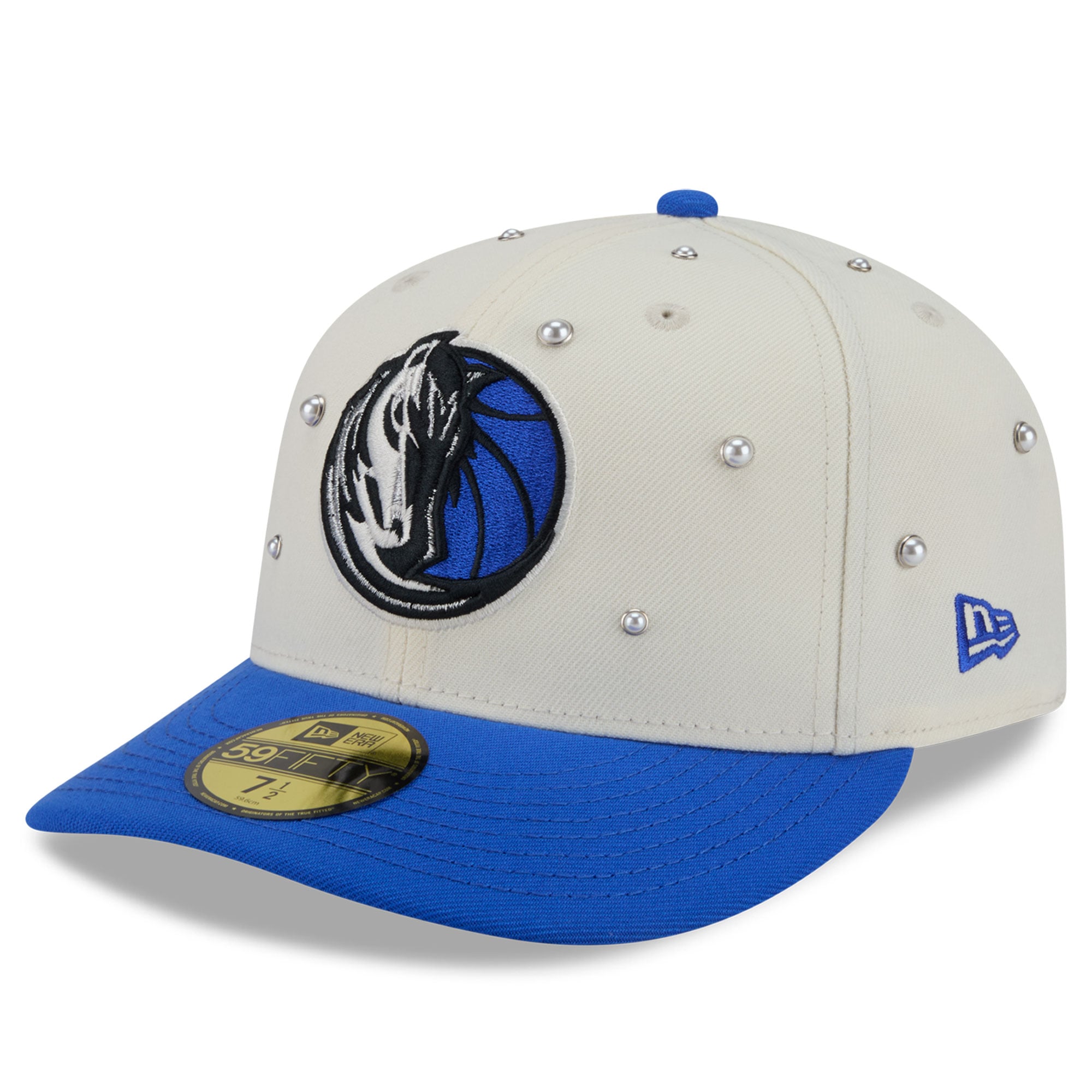 Men's New Era Cream/Blue Dallas Mavericks Pearl 59FIFTY Fitted Hat