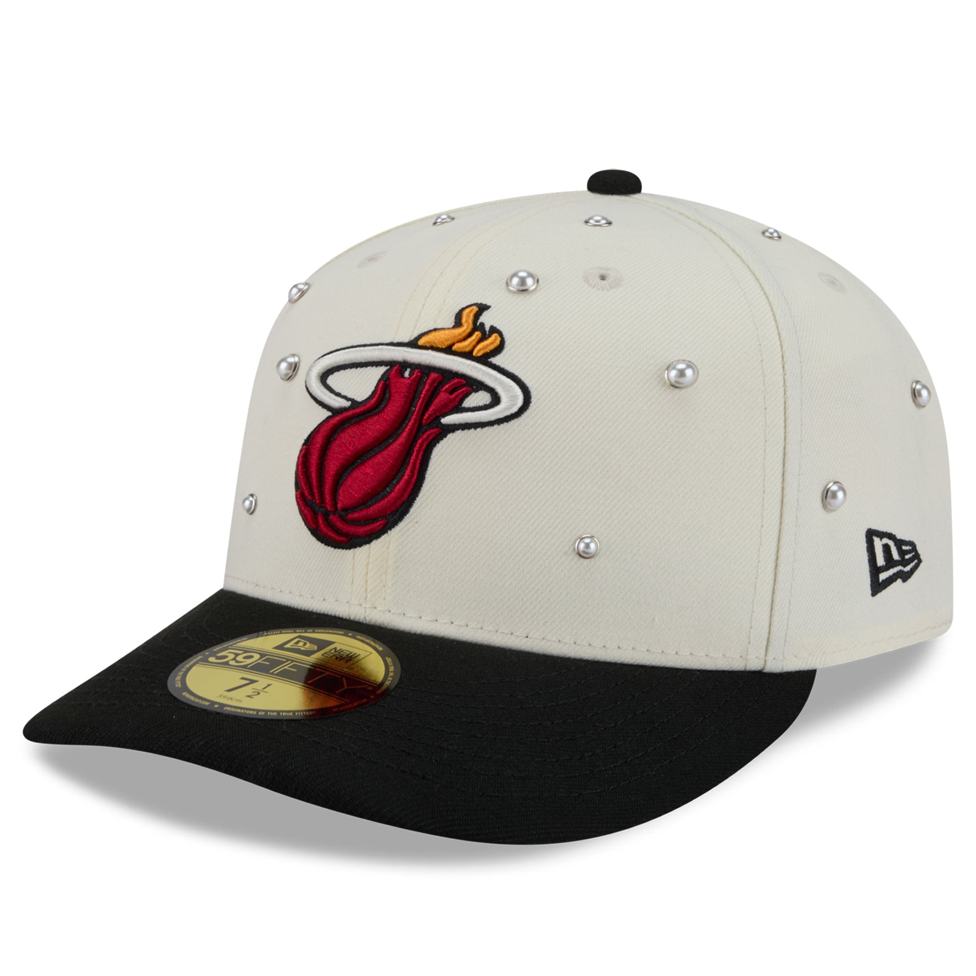 Men's New Era Cream/Black Miami Heat Pearl 59FIFTY Fitted Hat