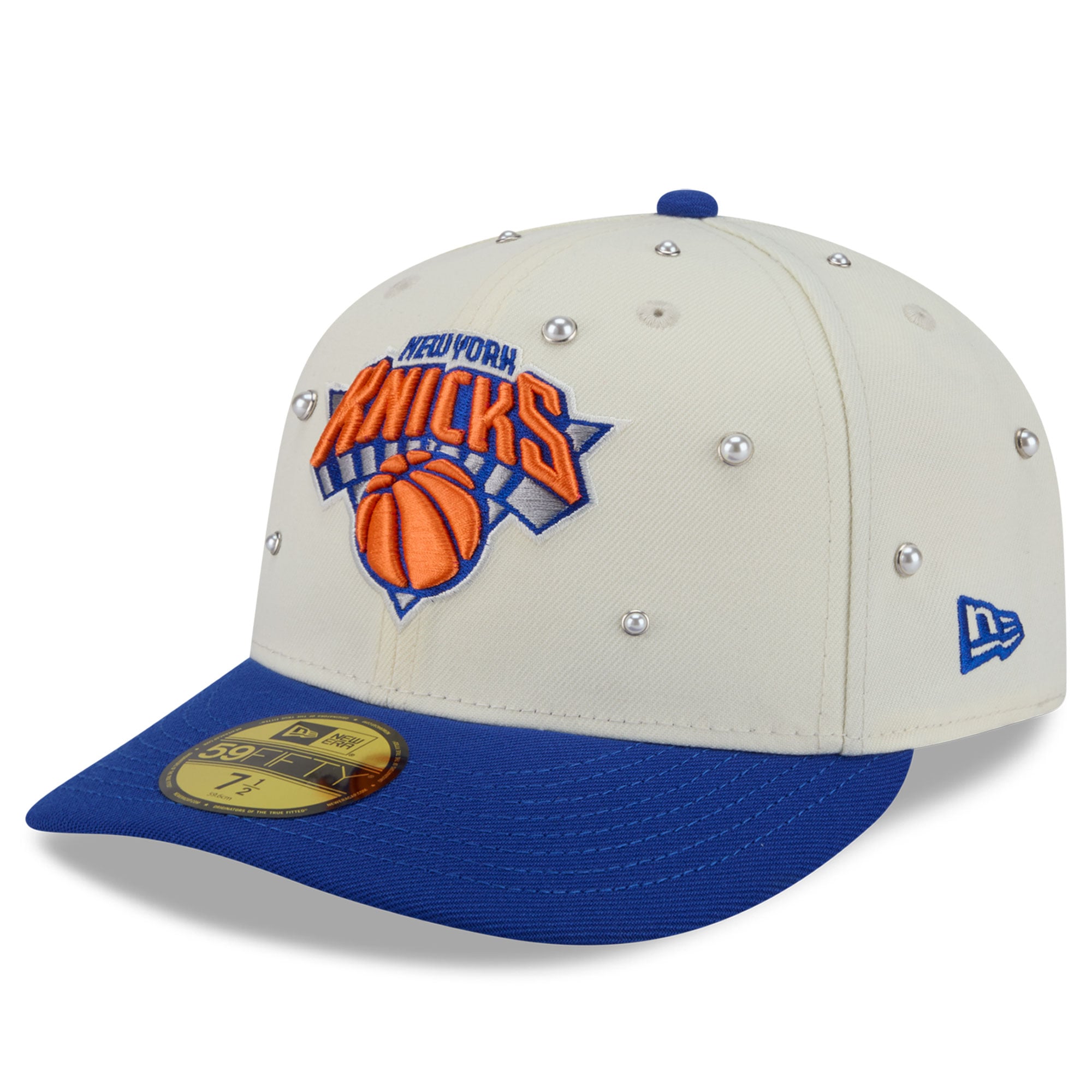 Men's New Era Cream/Blue New York Knicks Pearl 59FIFTY Fitted Hat