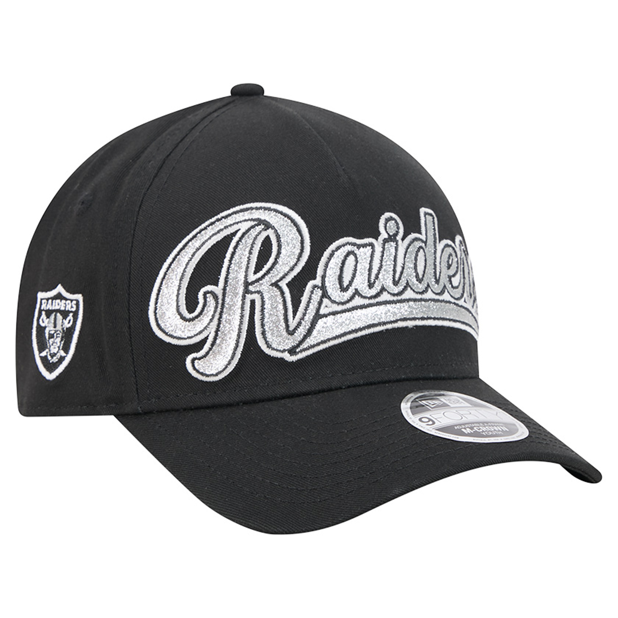 Girls Youth New Era Black Las Vegas Raiders Glitz 9FORTY A-Frame Adjustable Hat