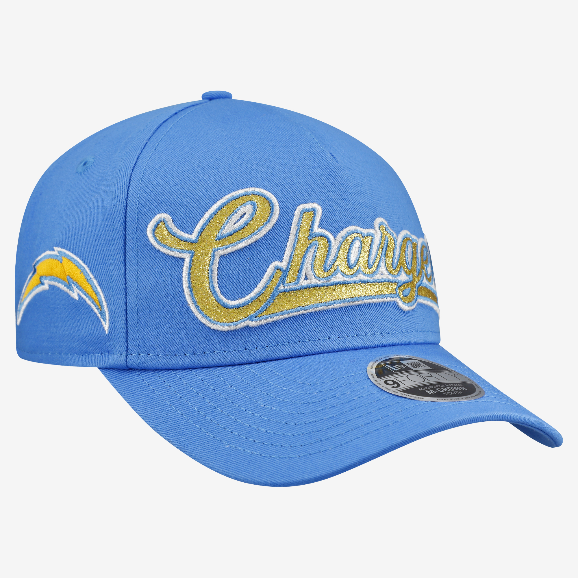 Girls Youth New Era Powder Blue Los Angeles Chargers Glitz 9FORTY A-Frame Adjustable Hat
