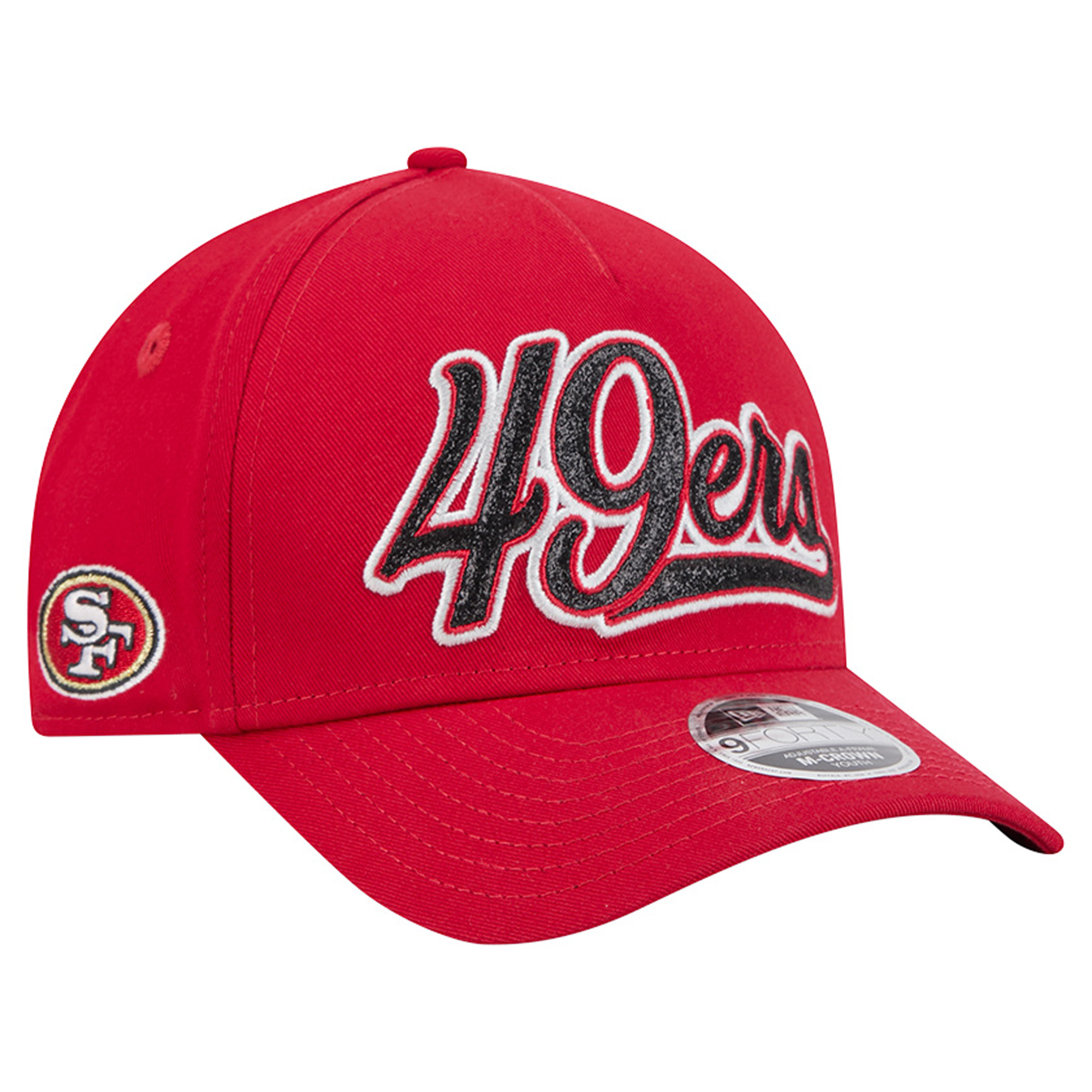 Girls Youth New Era Scarlet San Francisco 49ers Glitz 9FORTY A-Frame Adjustable Hat