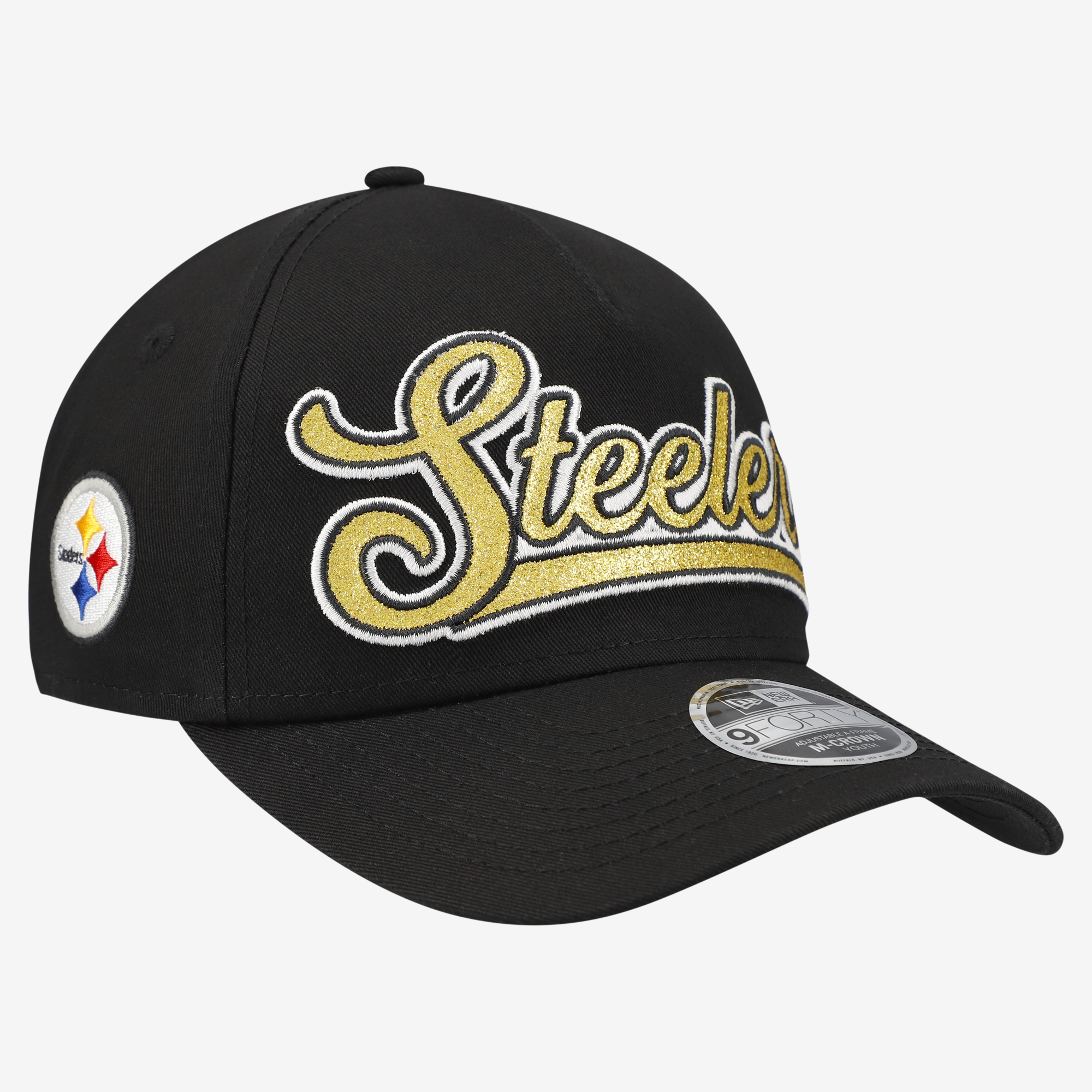 Girls Youth New Era Black Pittsburgh Steelers Glitz 9FORTY A-Frame Adjustable Hat