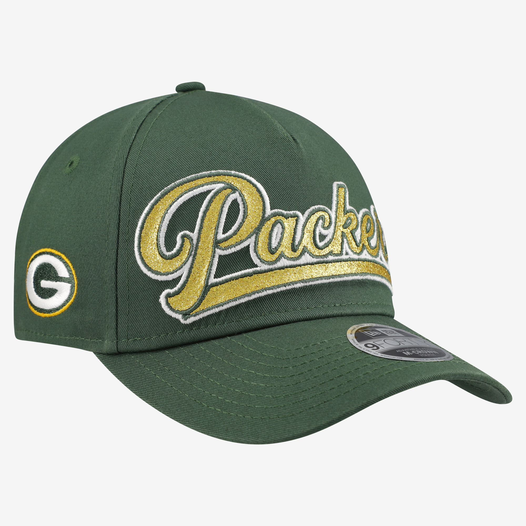 Girls Youth New Era Green Green Bay Packers Glitz 9FORTY A-Frame Adjustable Hat