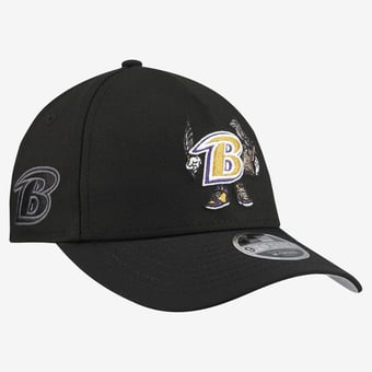 Youth New Era Black Baltimore Ravens Cartoon A-Frame 9FORTY Adjustable Hat