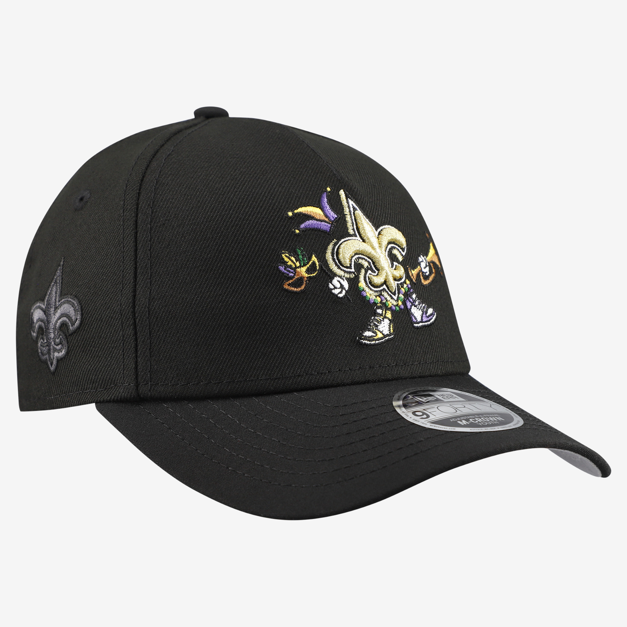 Youth New Era Black New Orleans Saints Cartoon 9FORTY A-Frame Adjustable Hat
