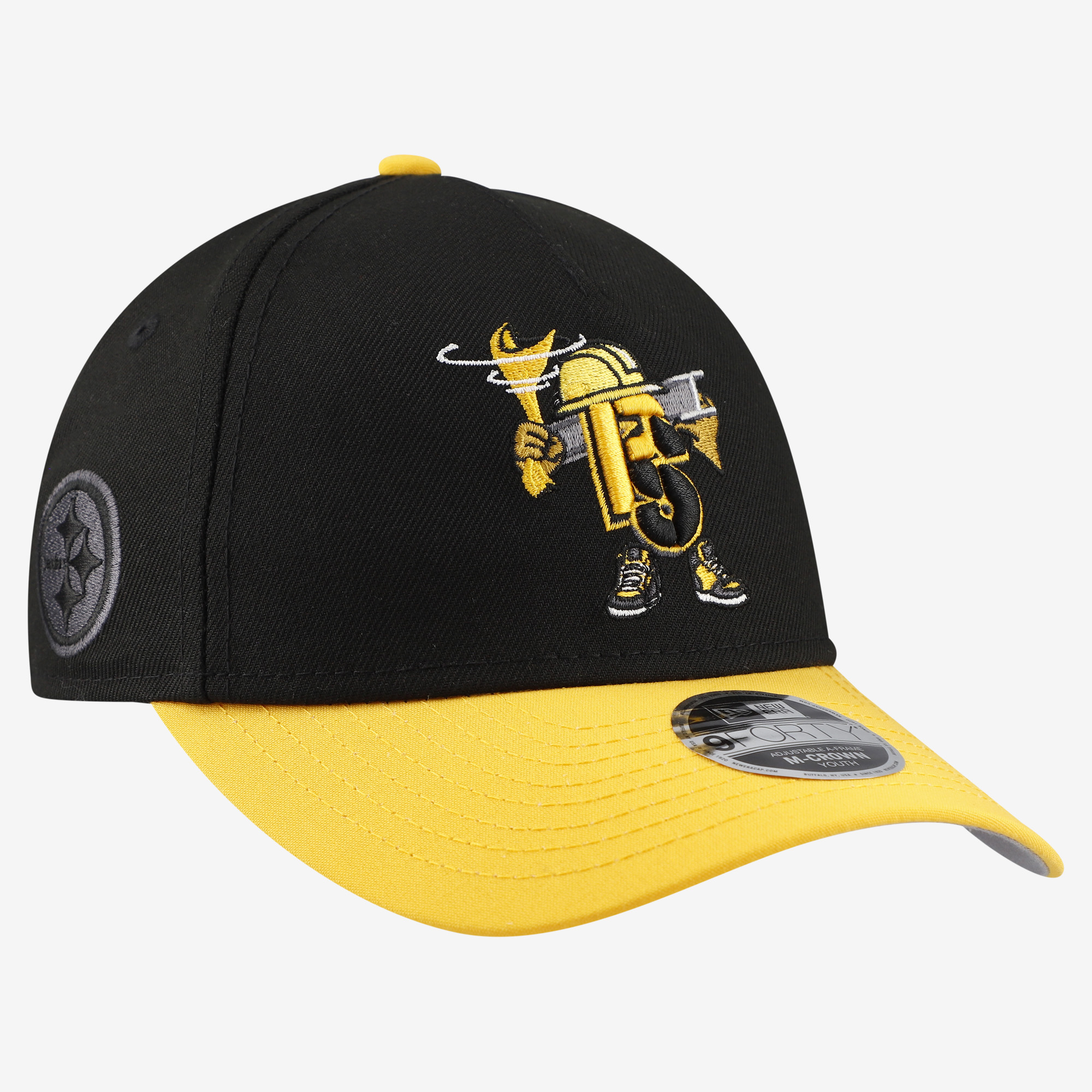 Youth New Era Black Pittsburgh Steelers Cartoon 9FORTY A-Frame Adjustable Hat