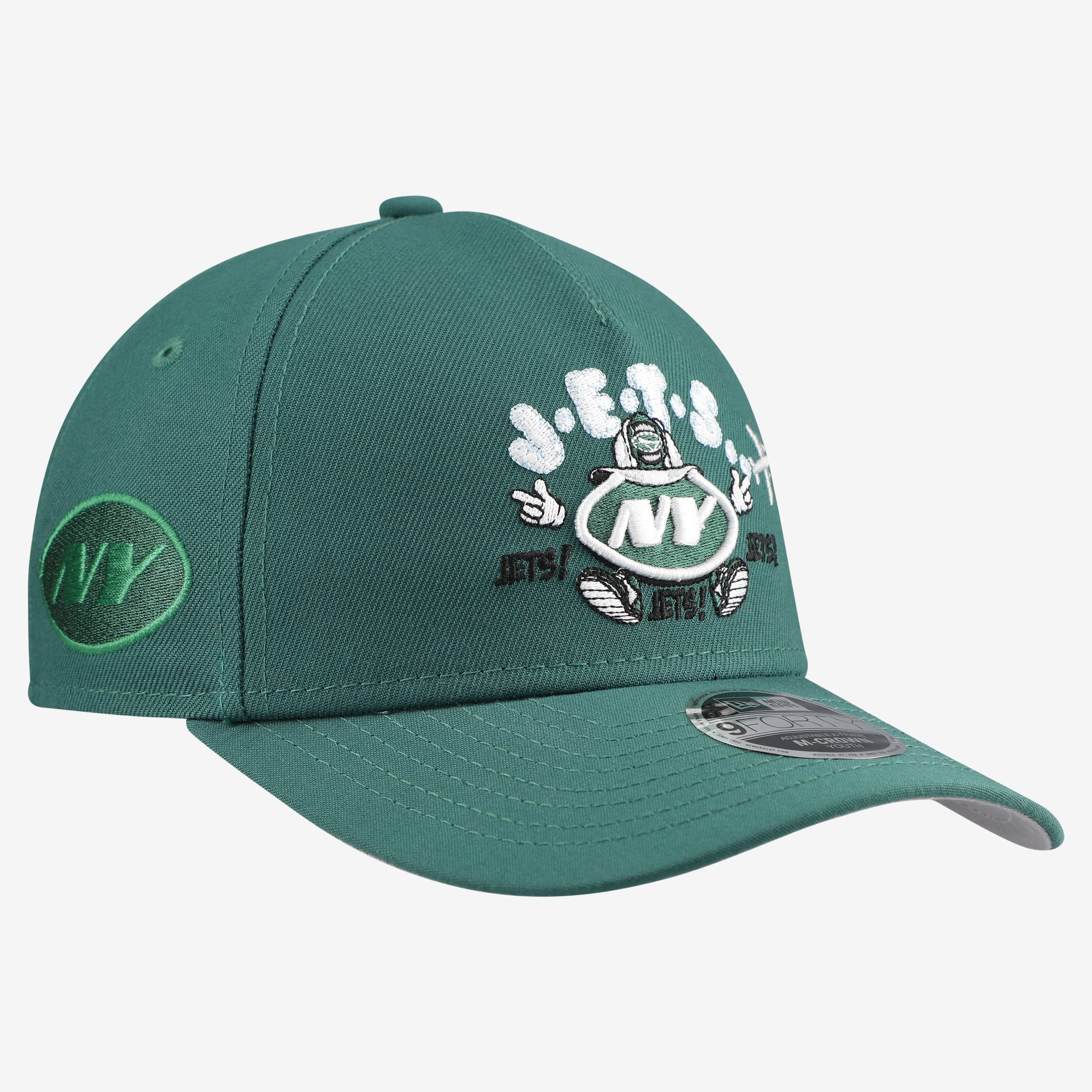 Youth New Era Green New York Jets Cartoon A-Frame 9FORTY Adjustable Hat