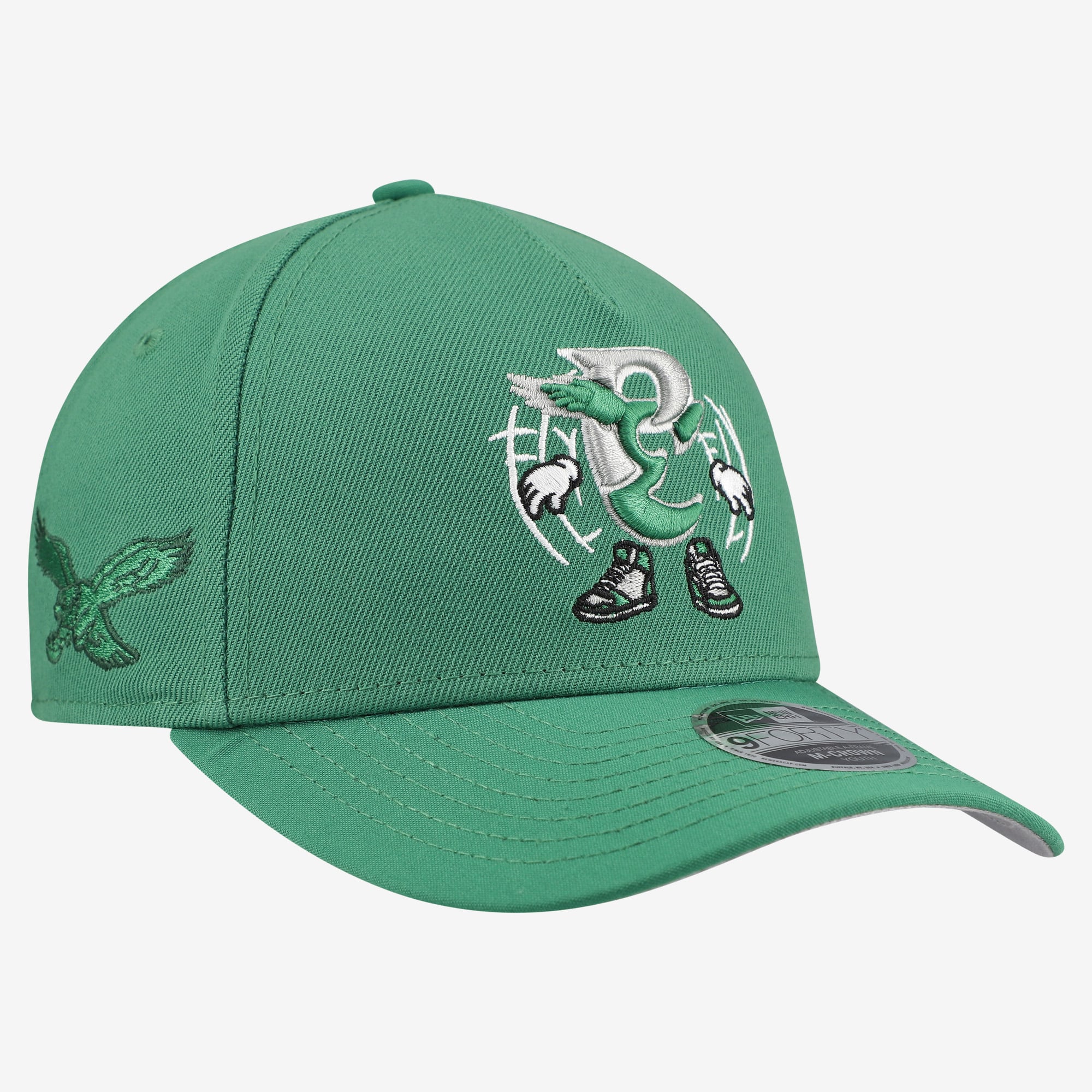 Youth New Era Kelly Green Philadelphia Eagles Cartoon A-Frame 9FORTY Adjustable Hat
