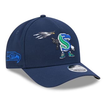 Youth New Era College Navy Seattle Seahawks Cartoon 9FORTY A-Frame Adjustable Hat