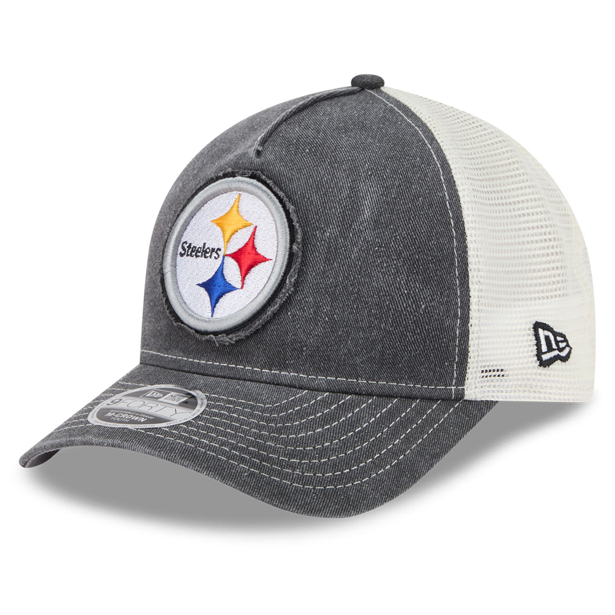 Youth New Era  Black Pittsburgh Steelers Fan 9FORTY M-Crown A-Frame Trucker Adjustable Hat