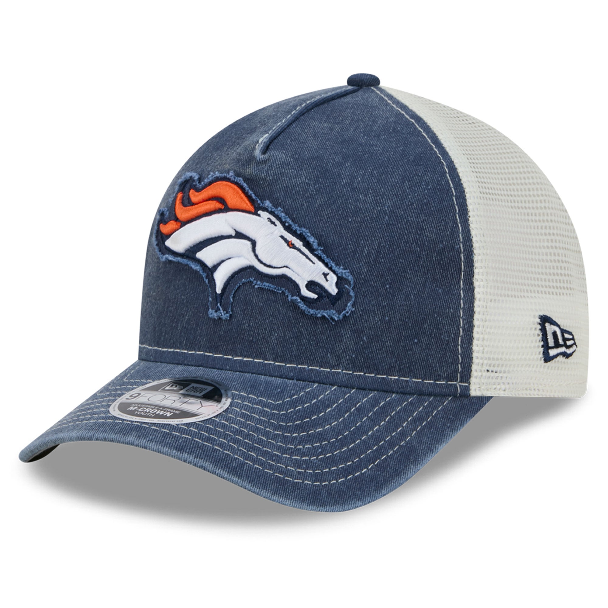 Youth New Era  Navy Denver Broncos Fan 9FORTY A-Frame Trucker Adjustable Hat