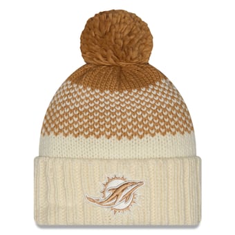 Girls Youth New Era Cream/Brown Miami Dolphins Fade Cuffed Knit Hat with Pom