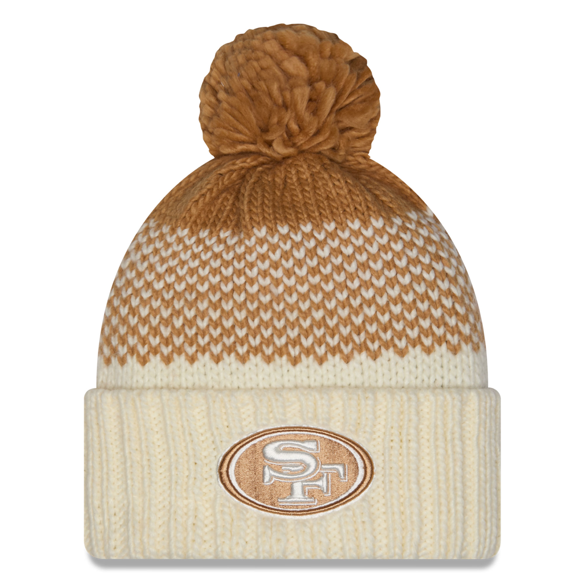 Girls Youth New Era Cream/Brown San Francisco 49ers Fade Cuffed Knit Hat with Pom