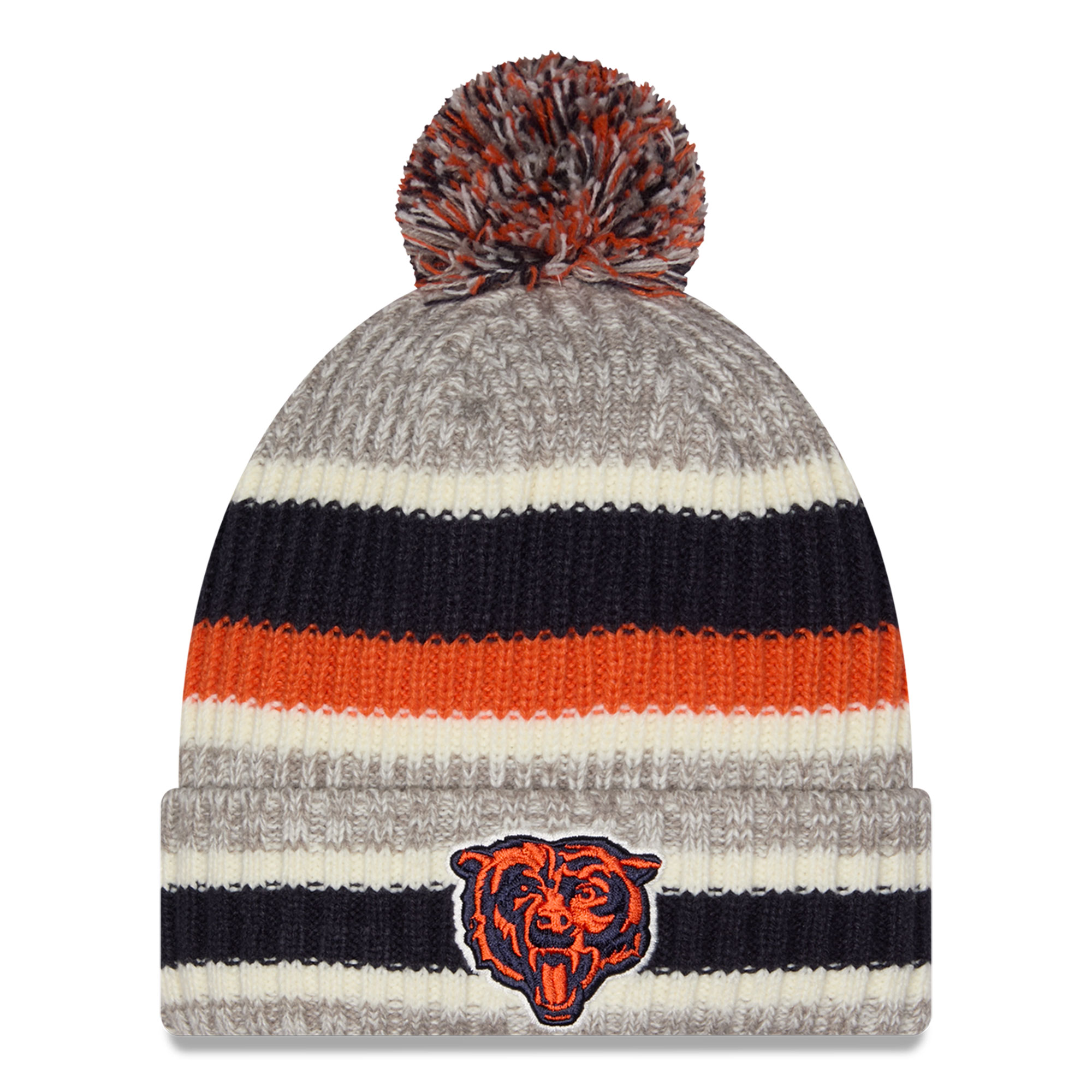 Girls Youth New Era Navy Chicago Bears Stripe Cuffed Knit Hat with Pom