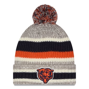 Girls Youth New Era Navy Chicago Bears Stripe Cuffed Knit Hat with Pom