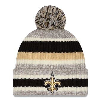 Girls Youth New Era Black/Beige New Orleans Saints Stripe Cuffed Knit Hat with Pom
