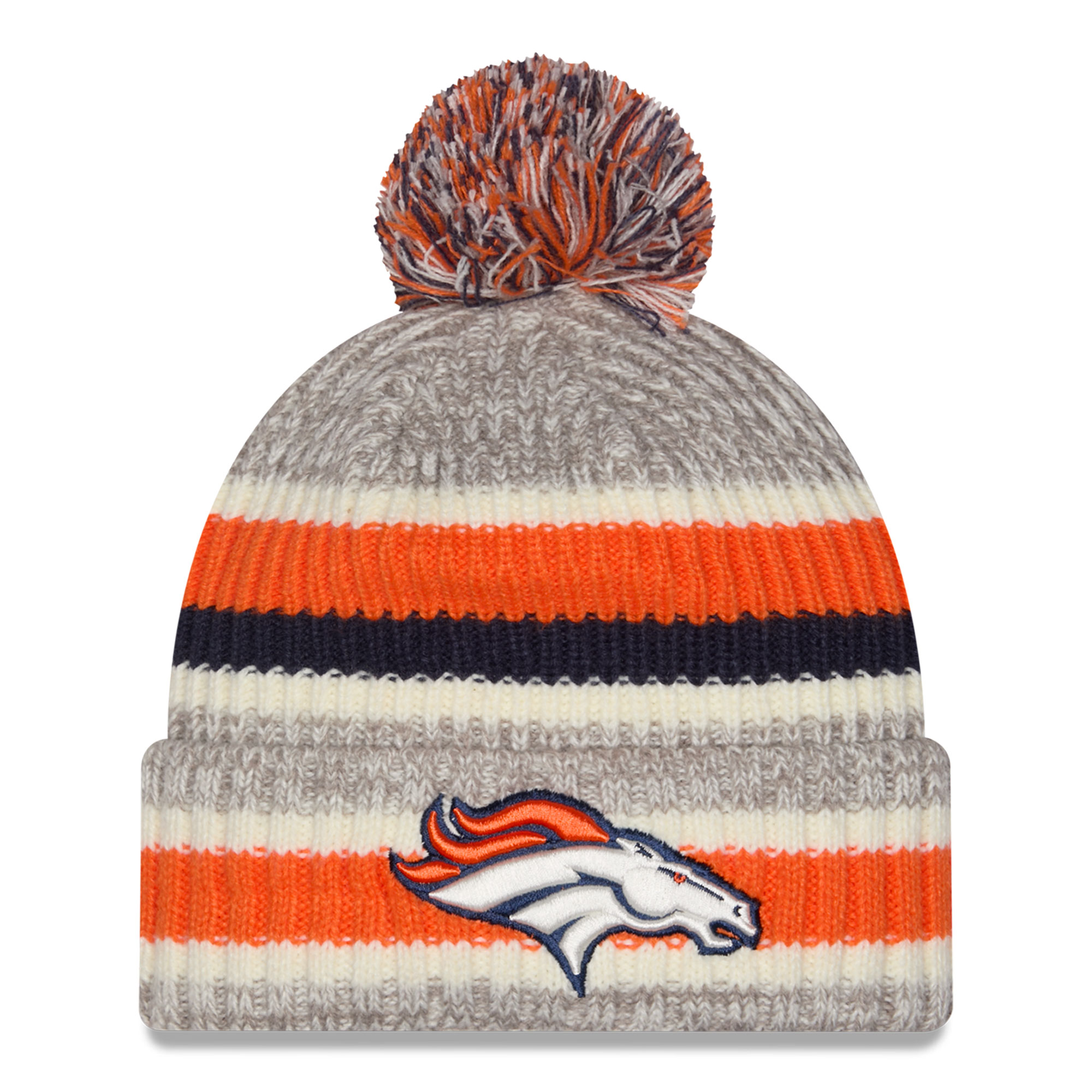Girls Youth New Era Orange/Beige Denver Broncos Stripe Cuffed Knit Hat with Pom
