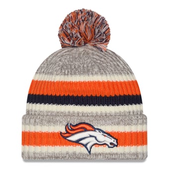 Girls Youth New Era Orange/Beige Denver Broncos Stripe Cuffed Knit Hat with Pom