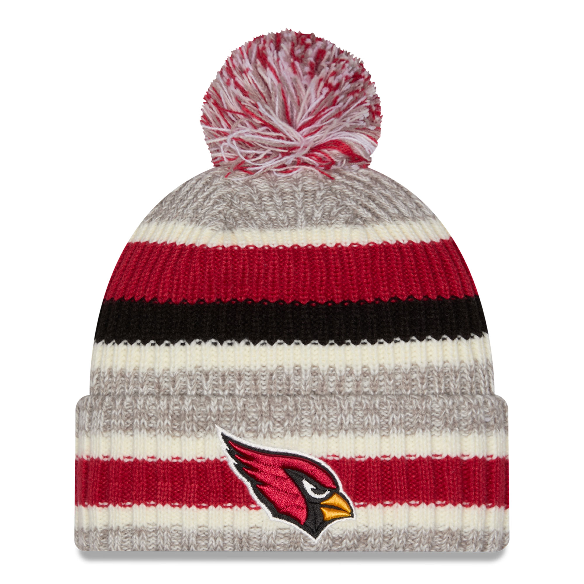 Girls Youth New Era Cardinal/Beige Arizona Cardinals Stripe Cuffed Knit Hat with Pom