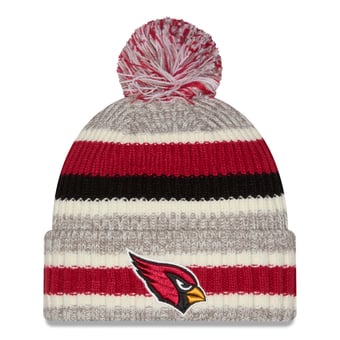 Girls Youth New Era Cardinal/Beige Arizona Cardinals Stripe Cuffed Knit Hat with Pom
