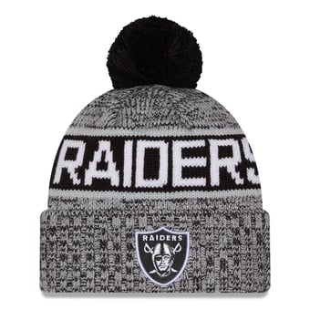 Girls Youth New Era Black Las Vegas Raiders Tri-Color Cuffed Knit Hat with Pom