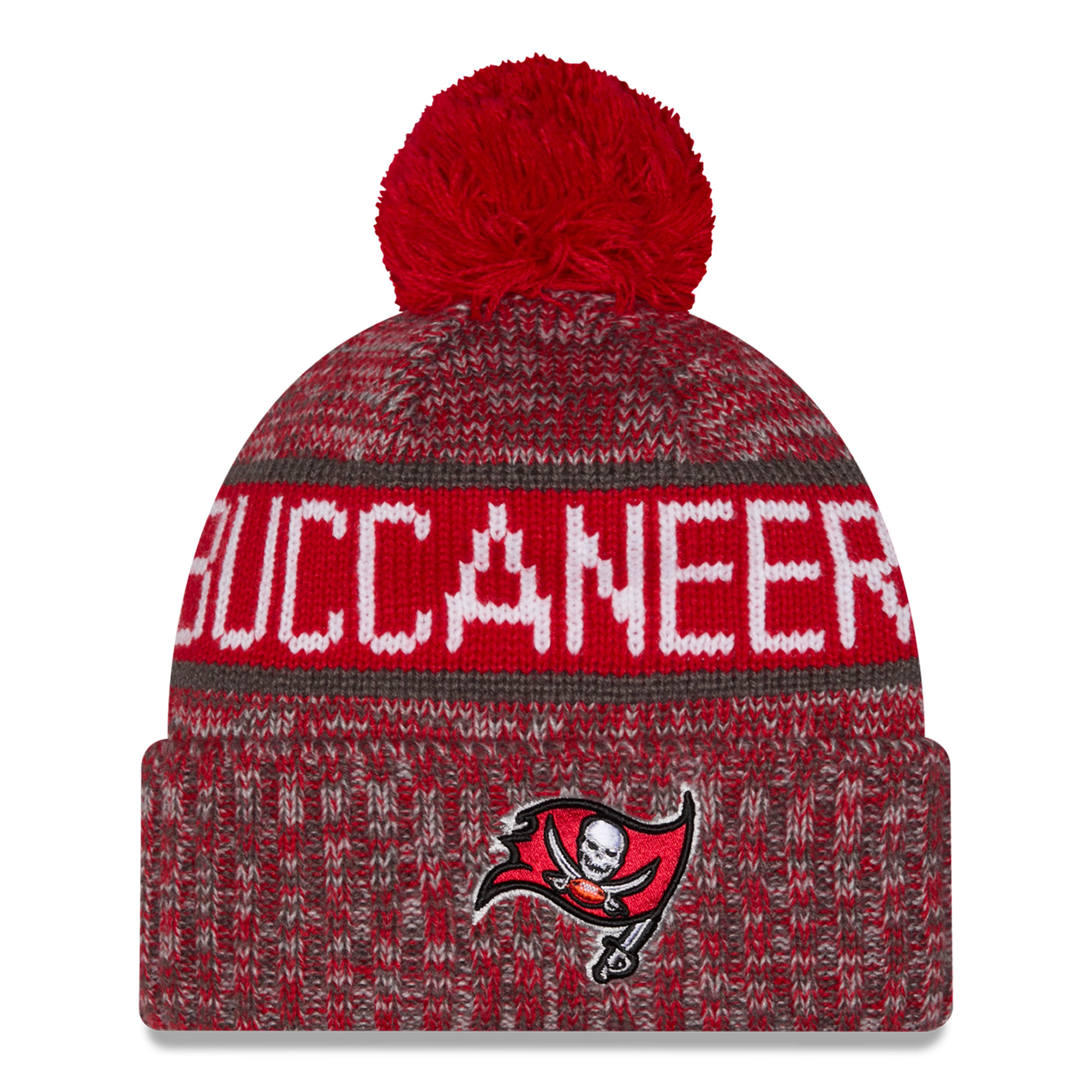 Girls Youth New Era Red Tampa Bay Buccaneers Tri-Color Cuffed Knit Hat with Pom