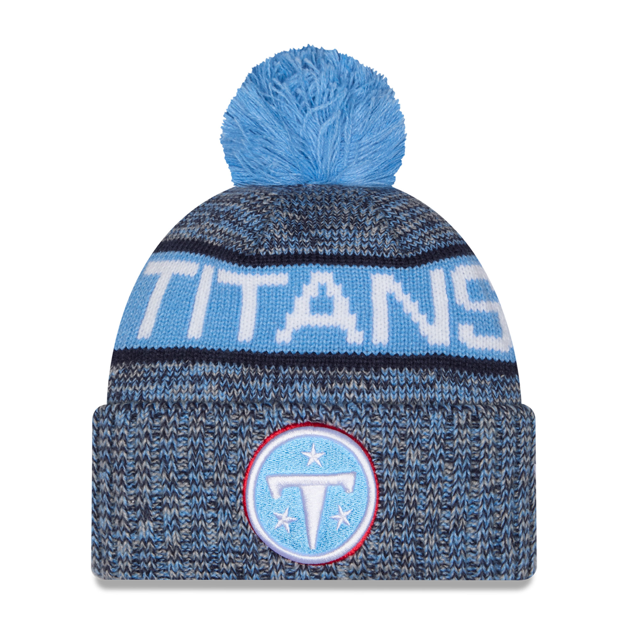 Girls Youth New Era Navy Tennessee Titans Tri-Color Cuffed Knit Hat with Pom