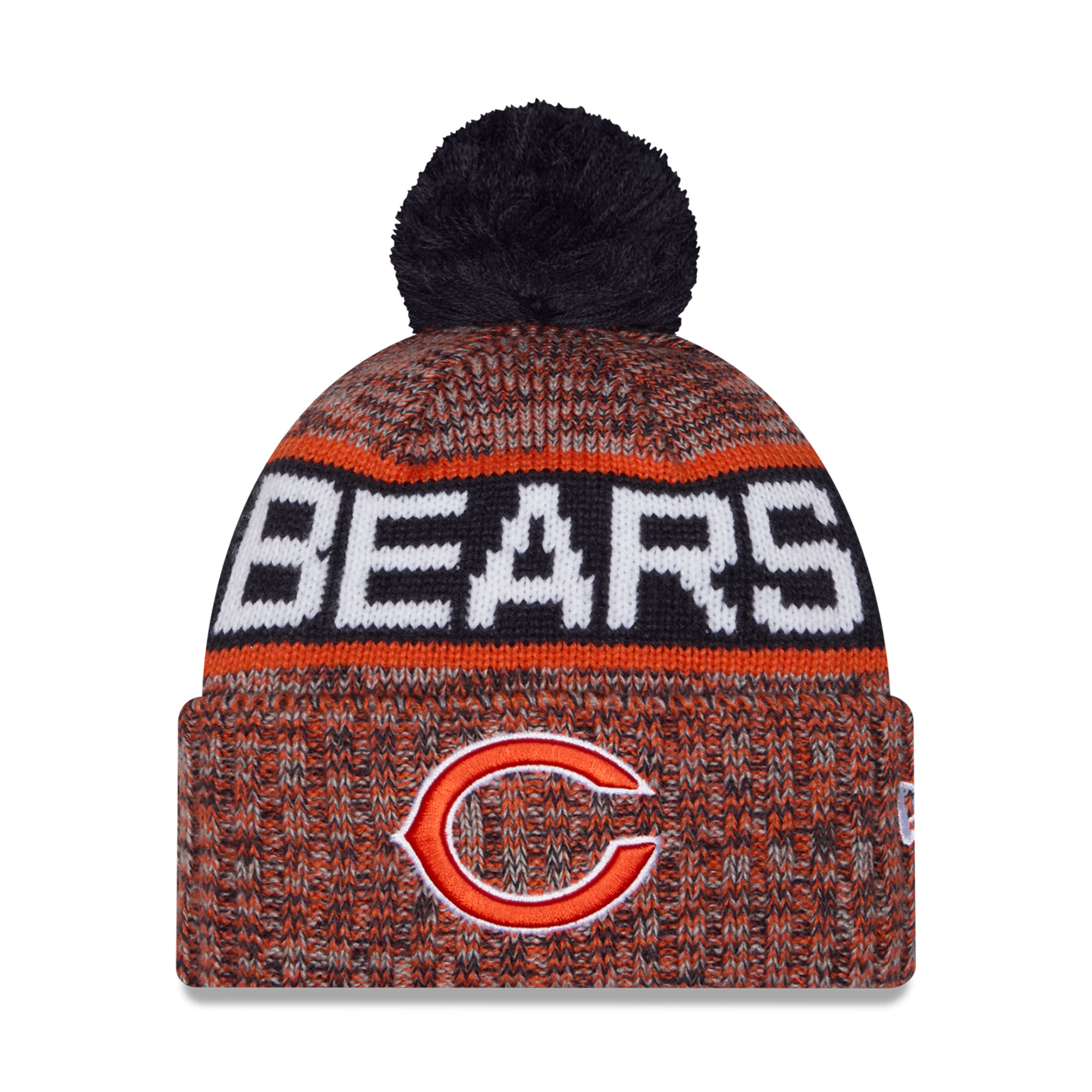 Girls Youth New Era Orange Chicago Bears Tri-Color Cuffed Knit Hat with Pom