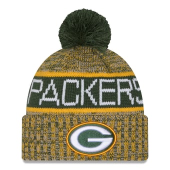 Girls Youth New Era Green Green Bay Packers Tri-Color Cuffed Knit Hat with Pom