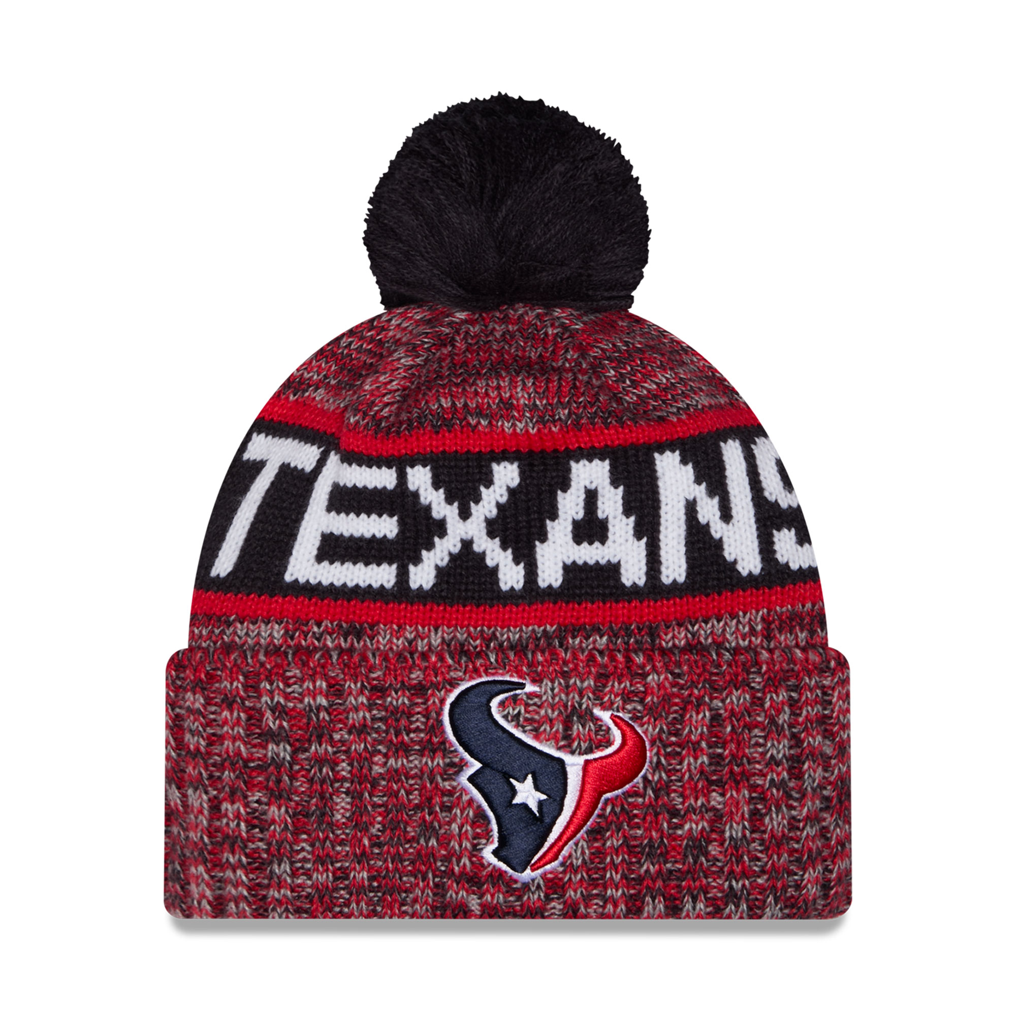 Girls Youth New Era Red Houston Texans Tri-Color Cuffed Knit Hat with Pom