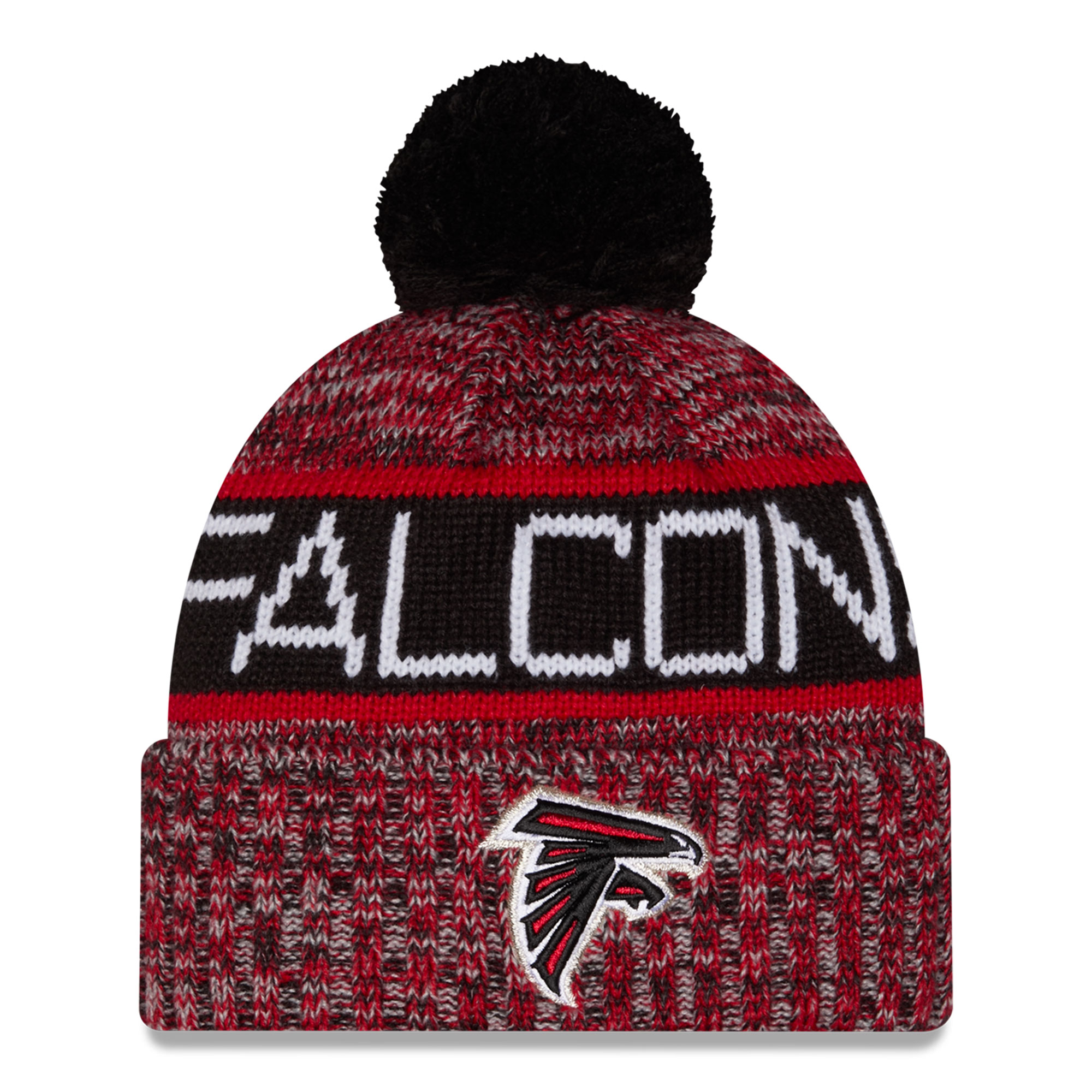 Girls Youth New Era Red Atlanta Falcons Tri-Color Cuffed Knit Hat with Pom