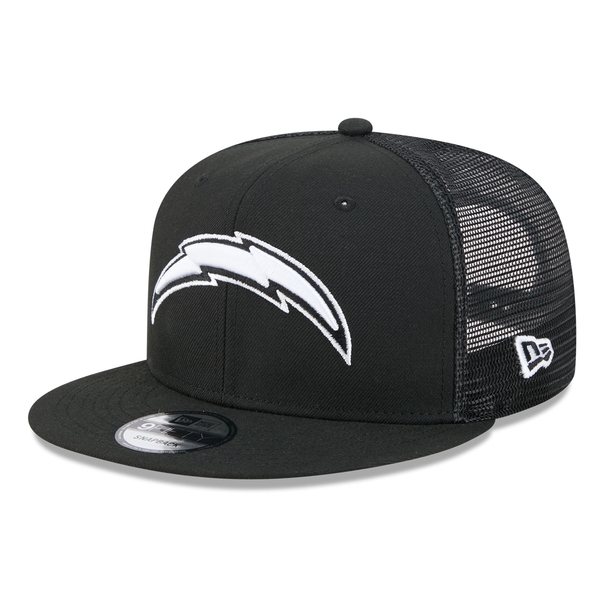 Men's New Era Black/White Los Angeles Chargers 9FIFTY Snapback Trucker Hat