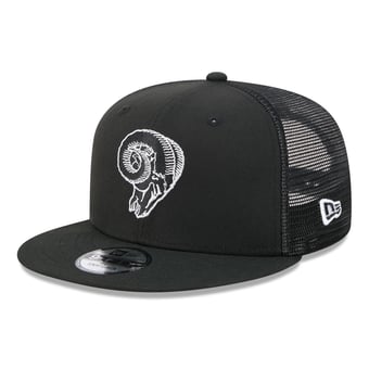 Men's New Era Black/White Los Angeles Rams 9FIFTY Snapback Trucker Hat