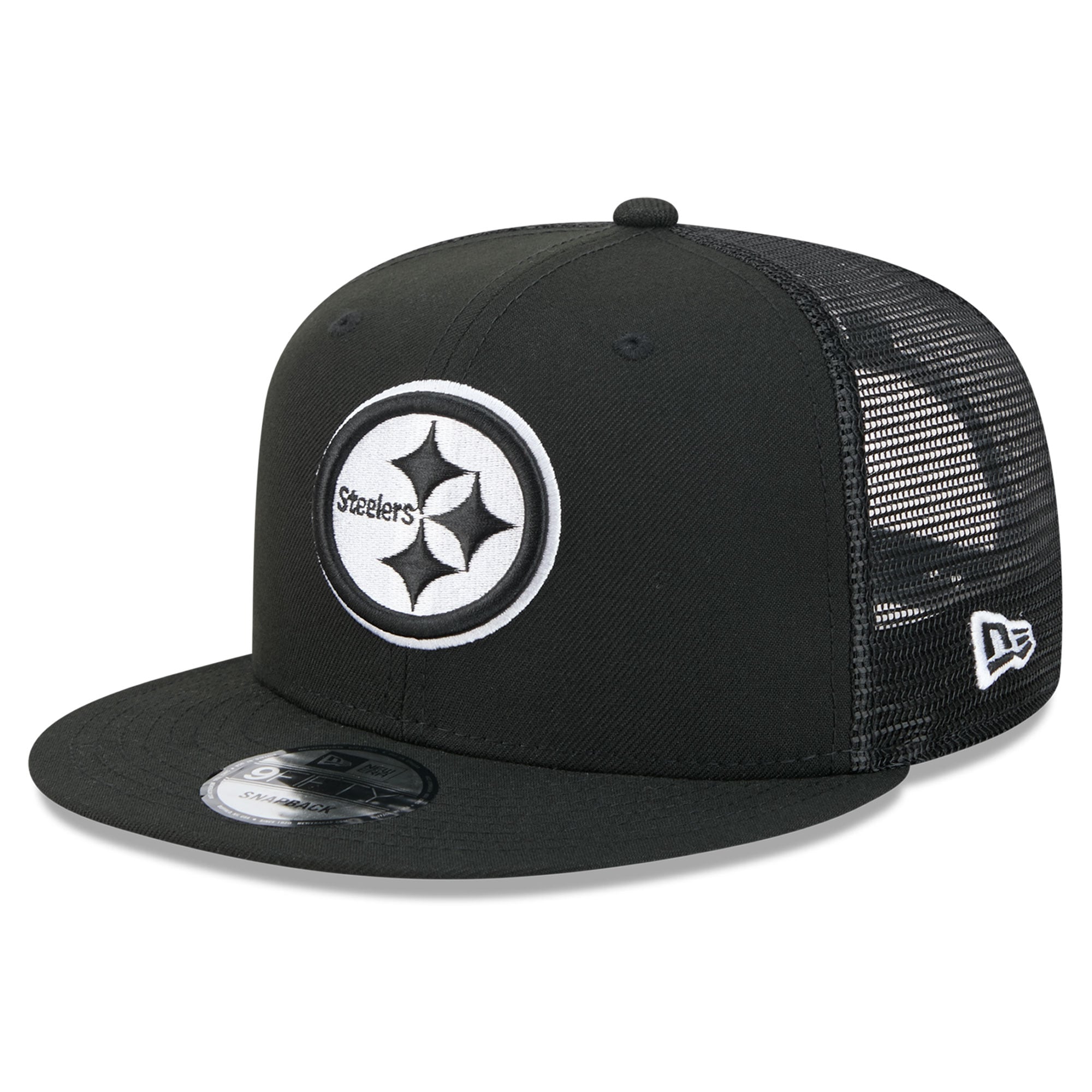 Men's New Era Black/White Pittsburgh Steelers 9FIFTY Snapback Trucker Hat
