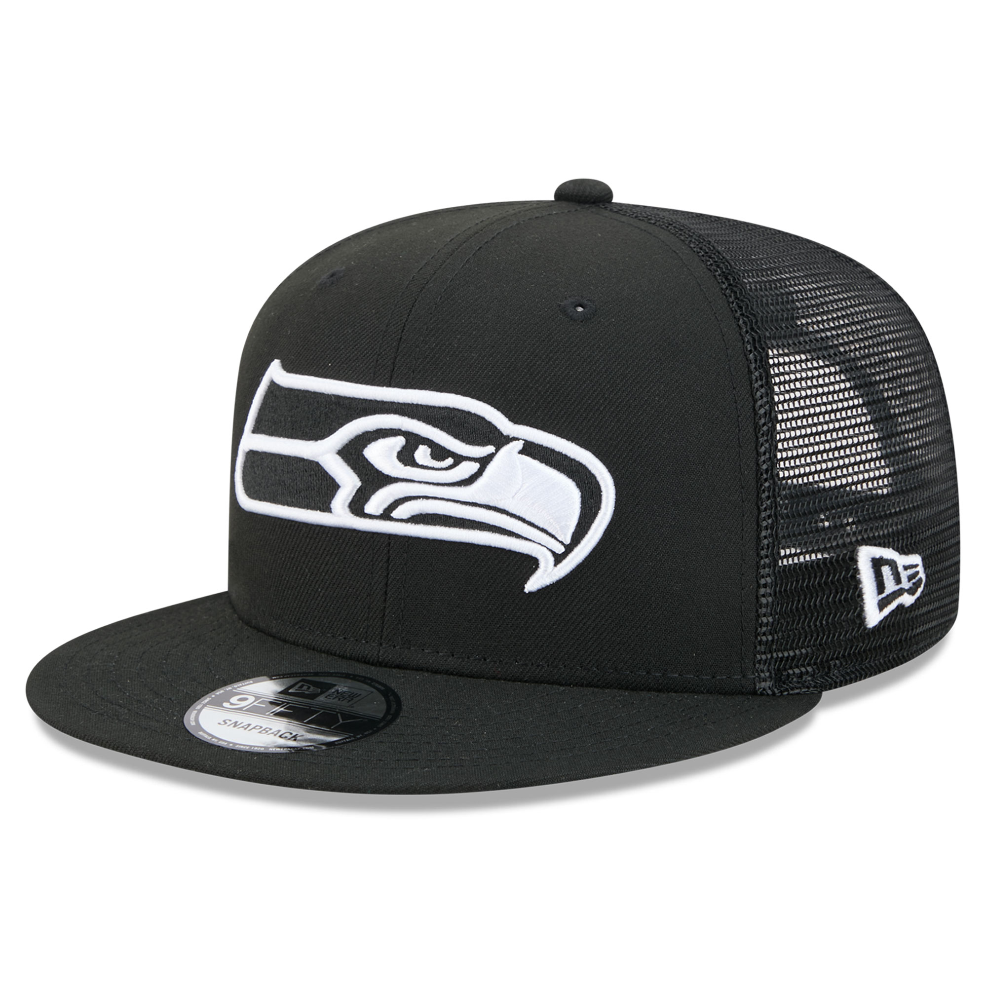 Men's New Era Black/White Seattle Seahawks 9FIFTY Snapback Trucker Hat