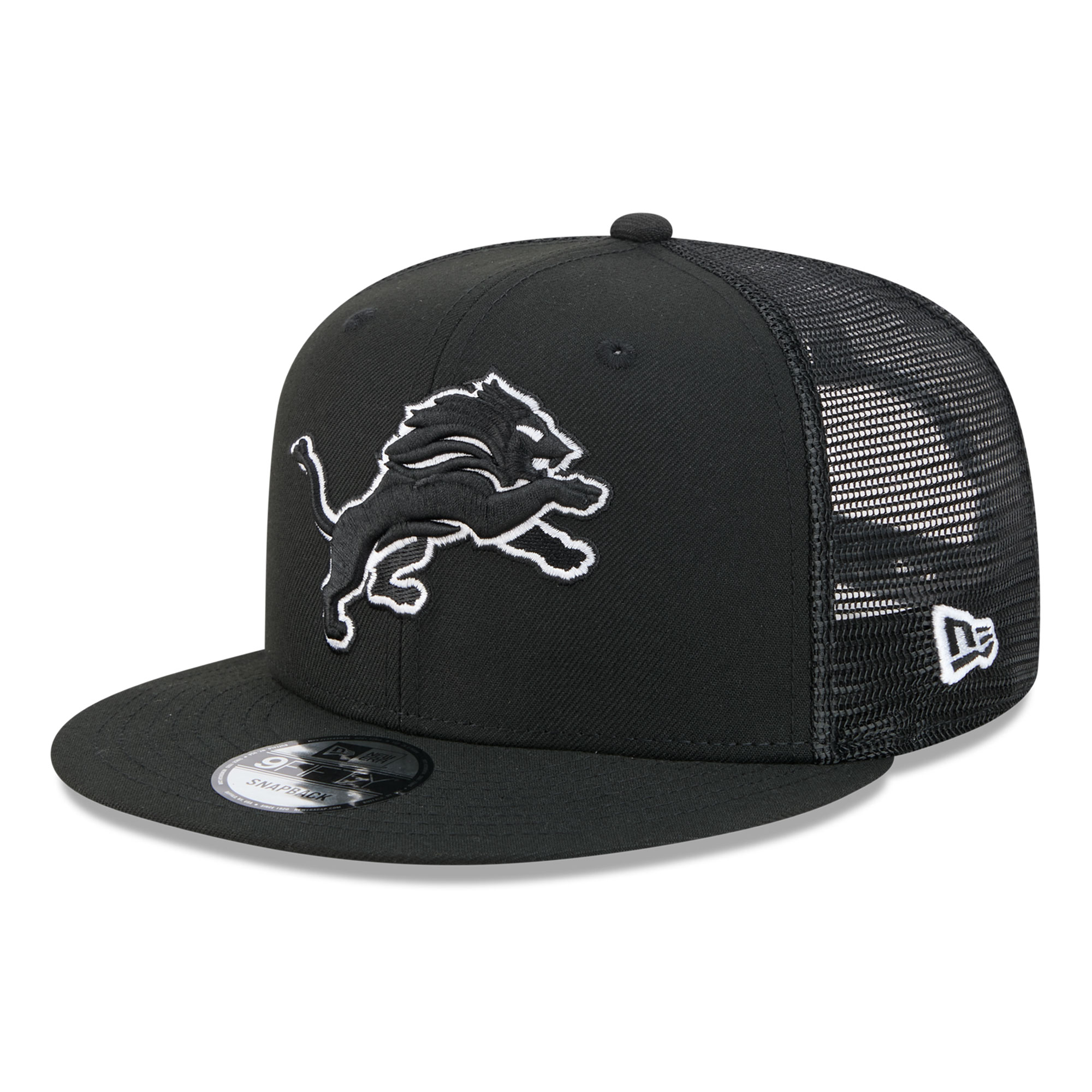 Men's New Era Black/White Detroit Lions 9FIFTY Snapback Trucker Hat
