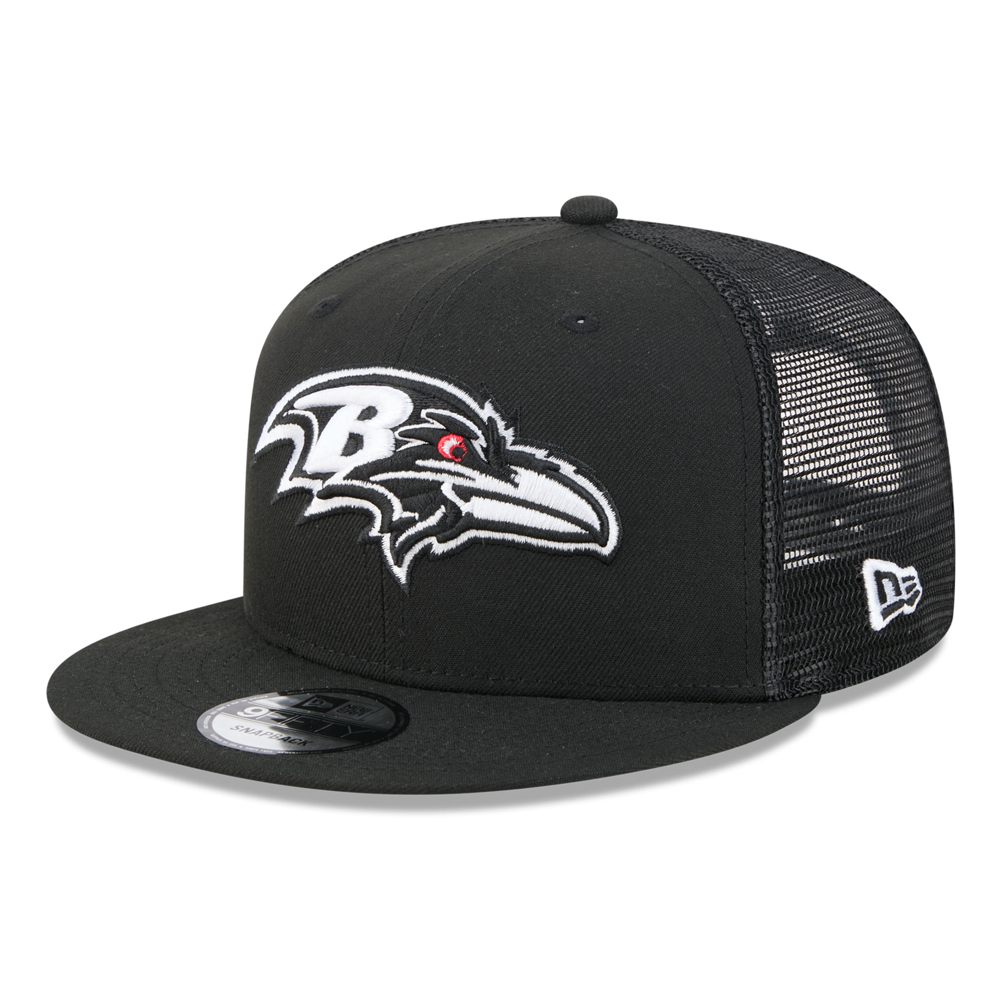 Men's New Era Black/White Baltimore Ravens 9FIFTY Snapback Trucker Hat