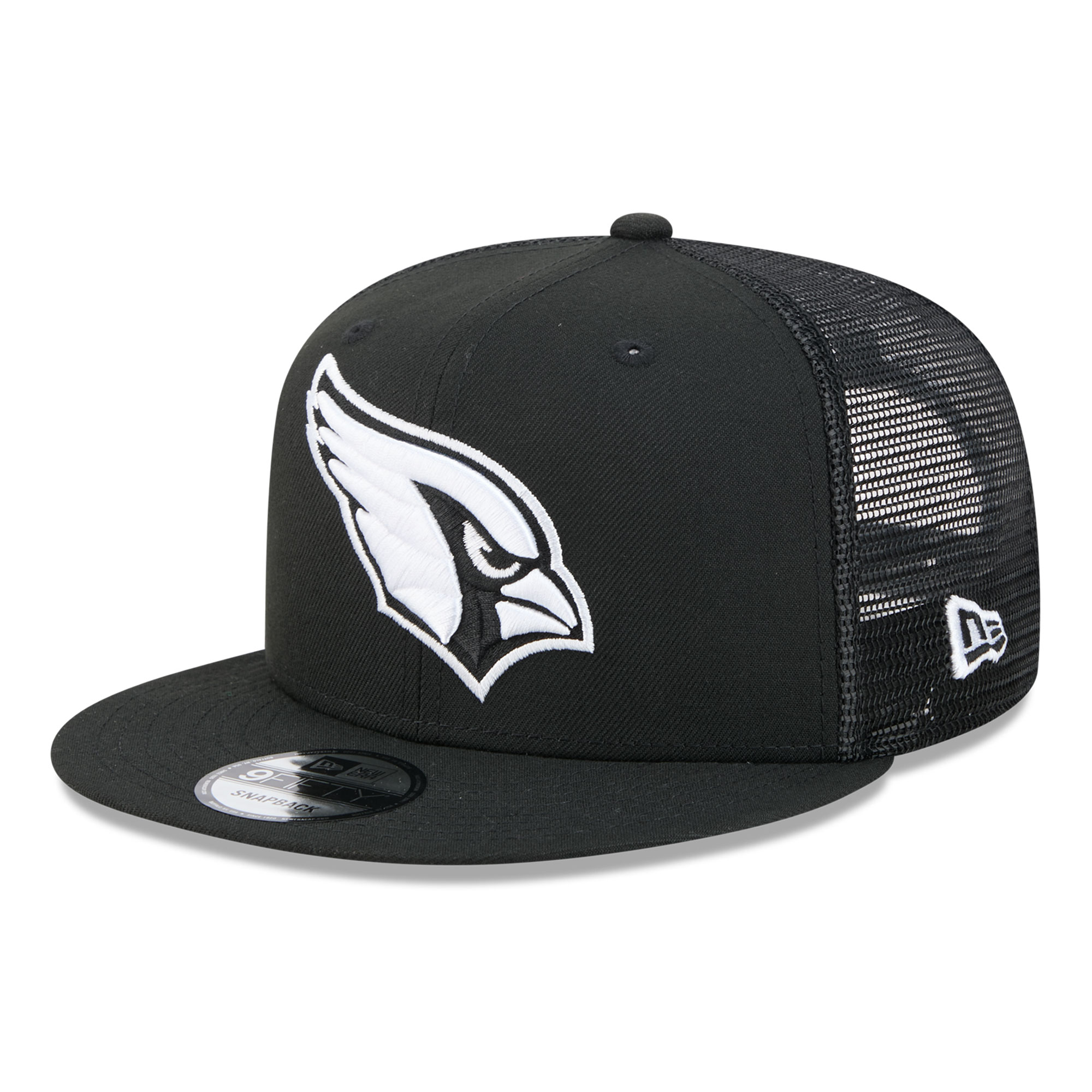 Men's New Era Black/White Arizona Cardinals 9FIFTY Snapback Trucker Hat