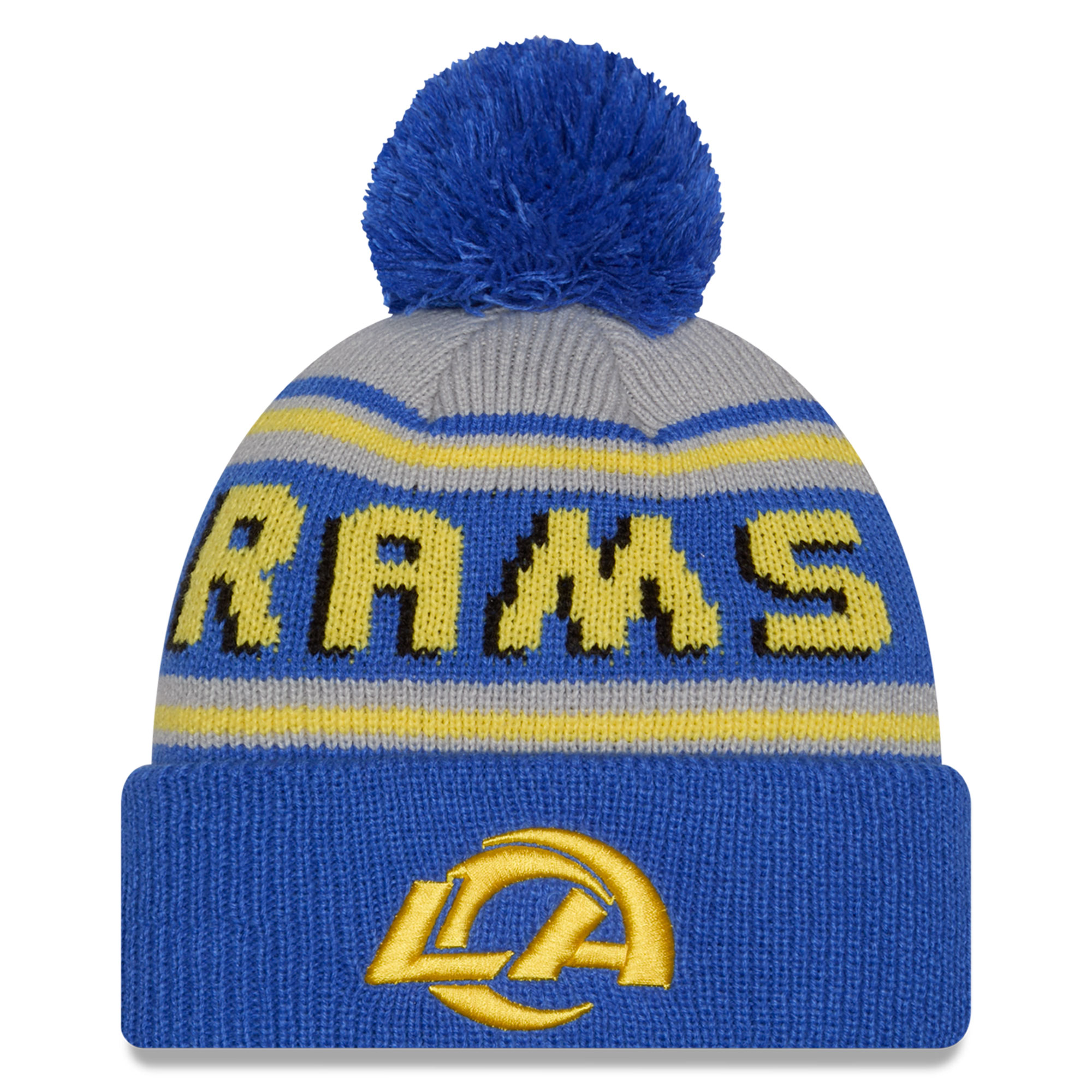 Men's New Era Royal Los Angeles Rams Main Cuffed Knit Hat with Pom