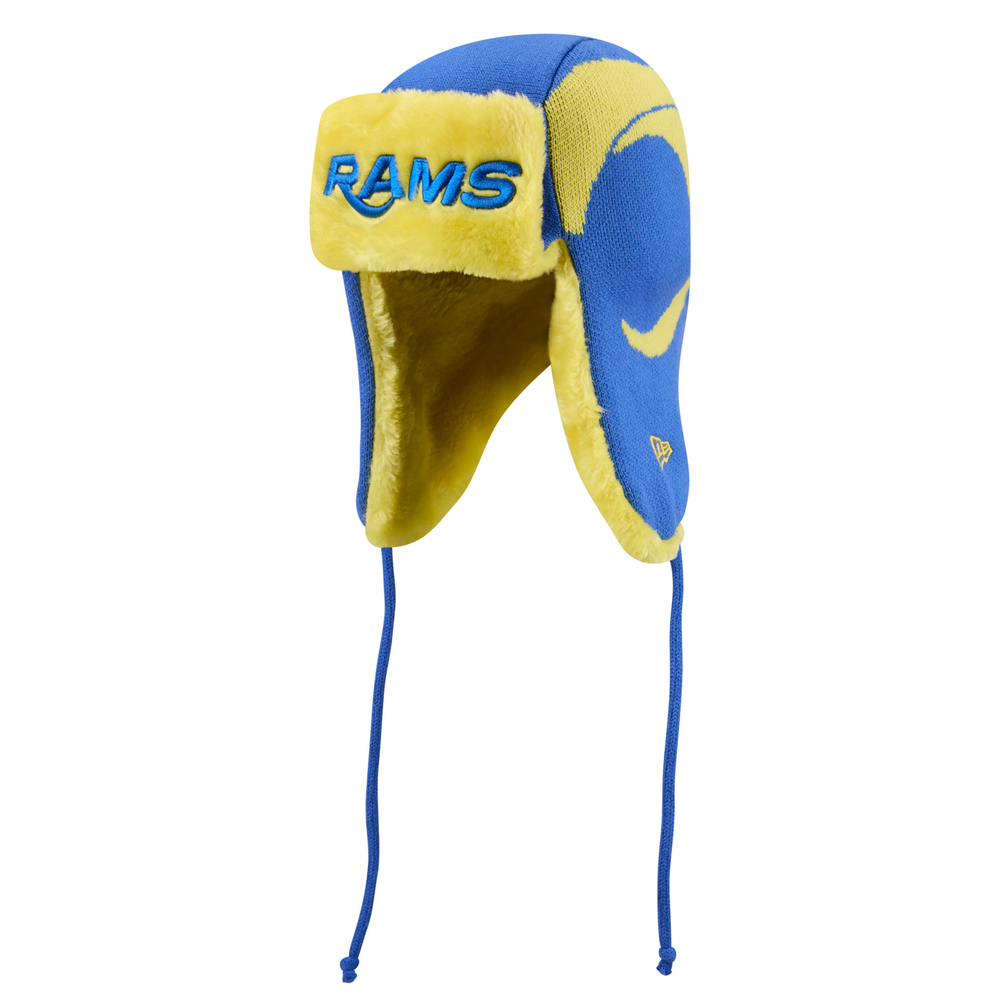 Men's New Era Royal Los Angeles Rams Helmet Head Trapper Knit Hat