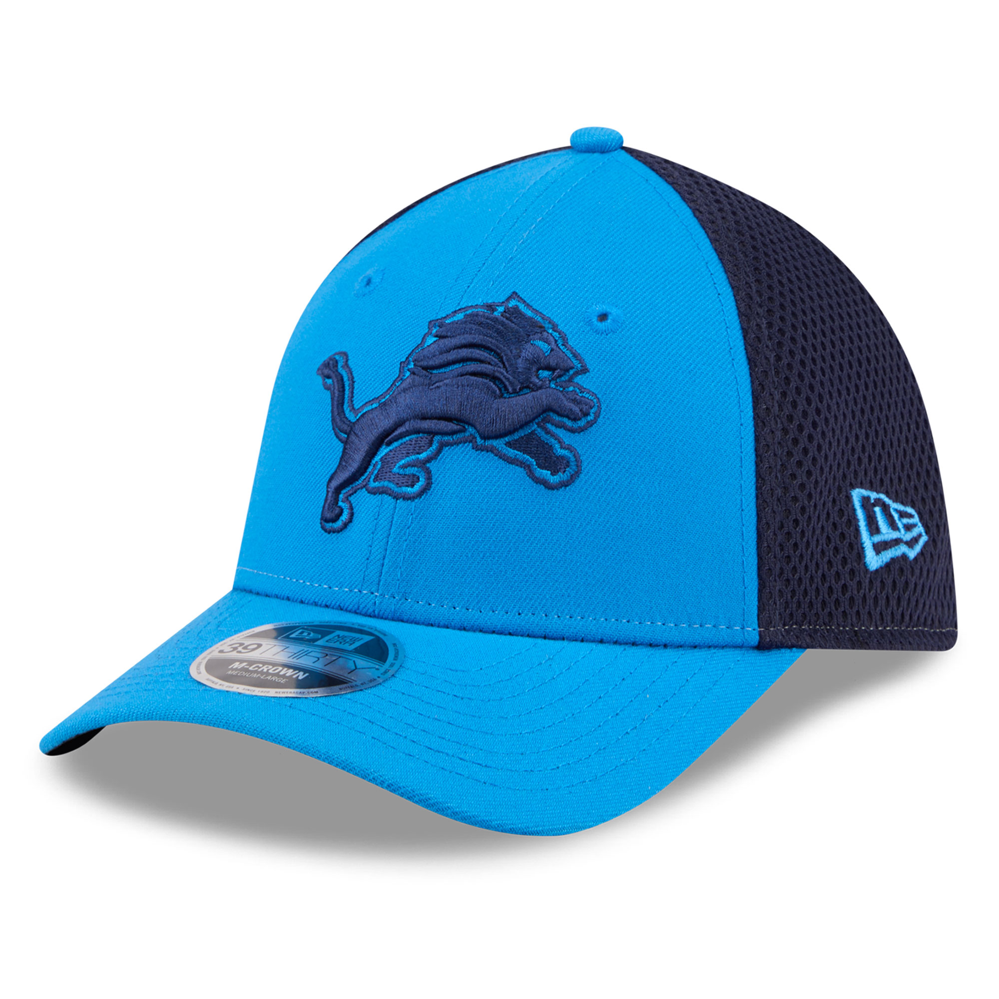 Men's New Era Blue Detroit Lions Neo Mesh 39THIRTY M-Crown Stretch Hat