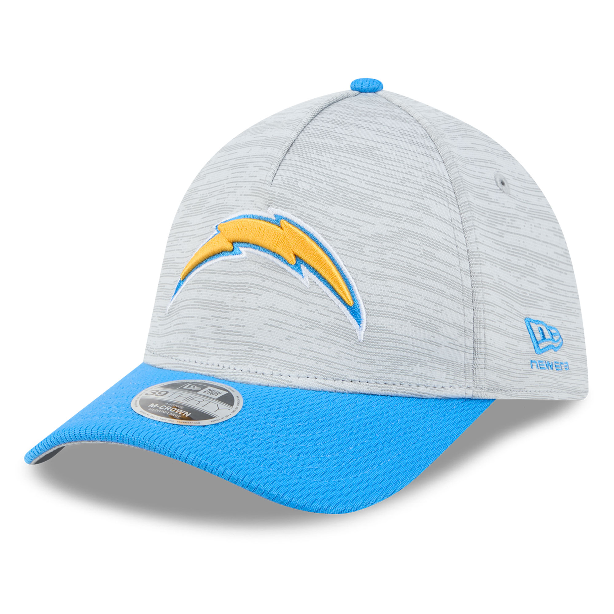Men's New Era Gray/Powder Blue Los Angeles Chargers Tech 39THIRTY M-Crown A-Frame Stretch Hat