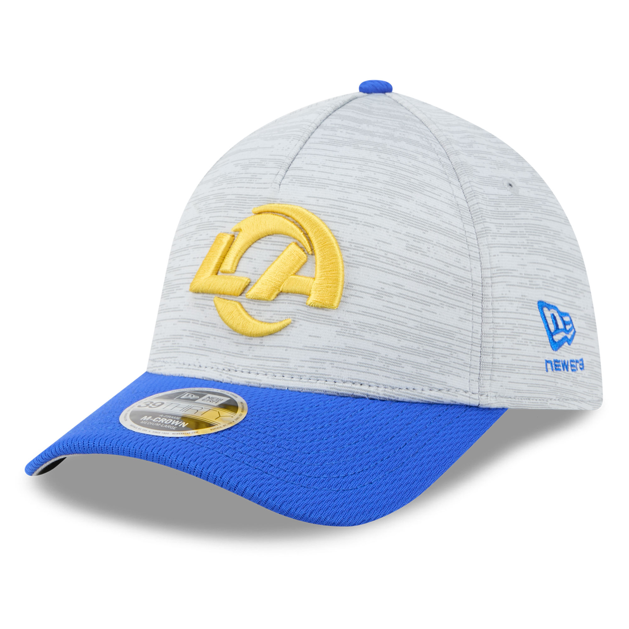 Men's New Era Gray/Royal Los Angeles Rams Tech 39THIRTY M-Crown A-Frame Stretch Hat
