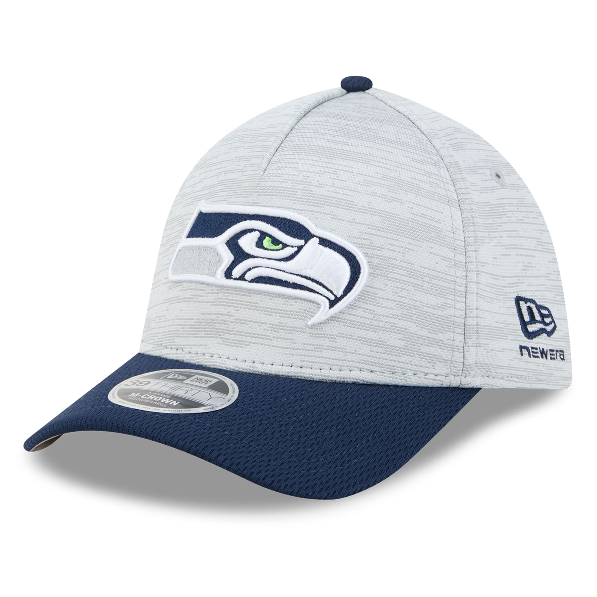 Men's New Era Gray/College Navy Seattle Seahawks Tech 39THIRTY M-Crown A-Frame Stretch Hat