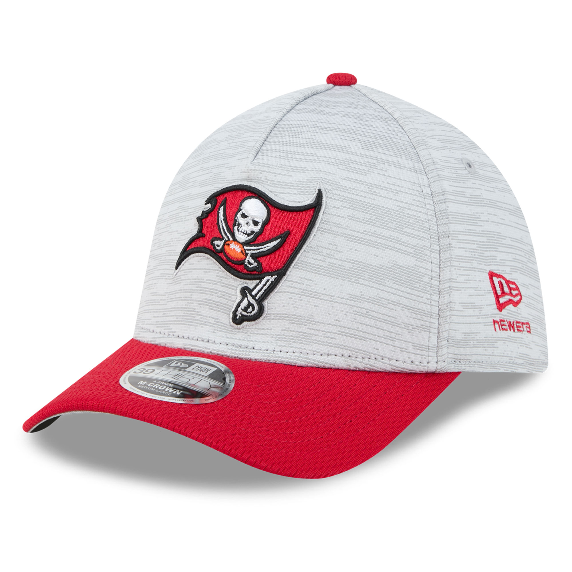 Men's New Era Pewter/Red Tampa Bay Buccaneers Tech 39THIRTY M-Crown A-Frame Stretch Hat